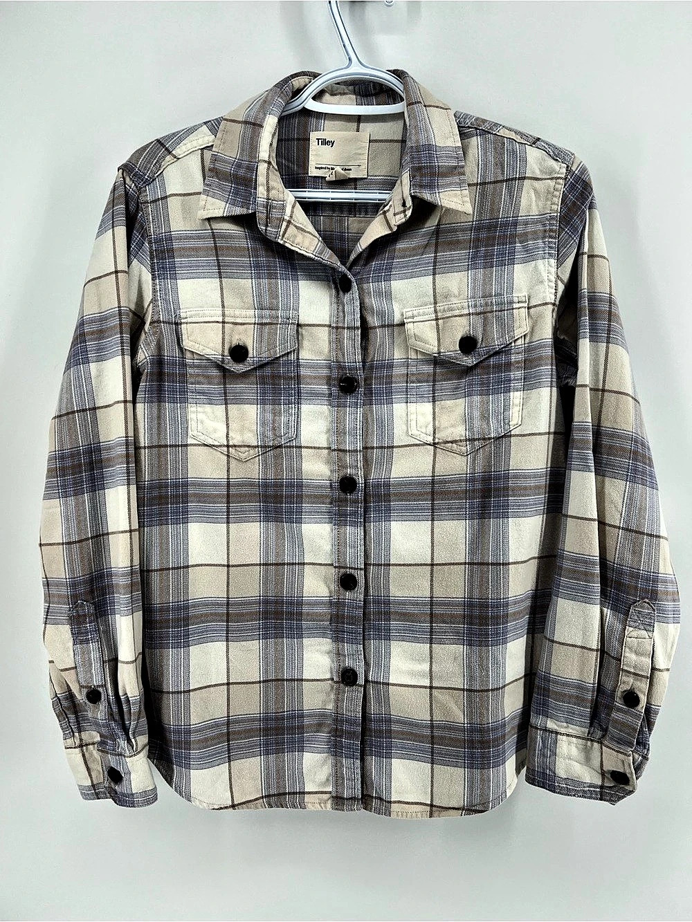 Tilley Plaid Flannel Button Down 100% Organic Cotton Women’s Size Small Top